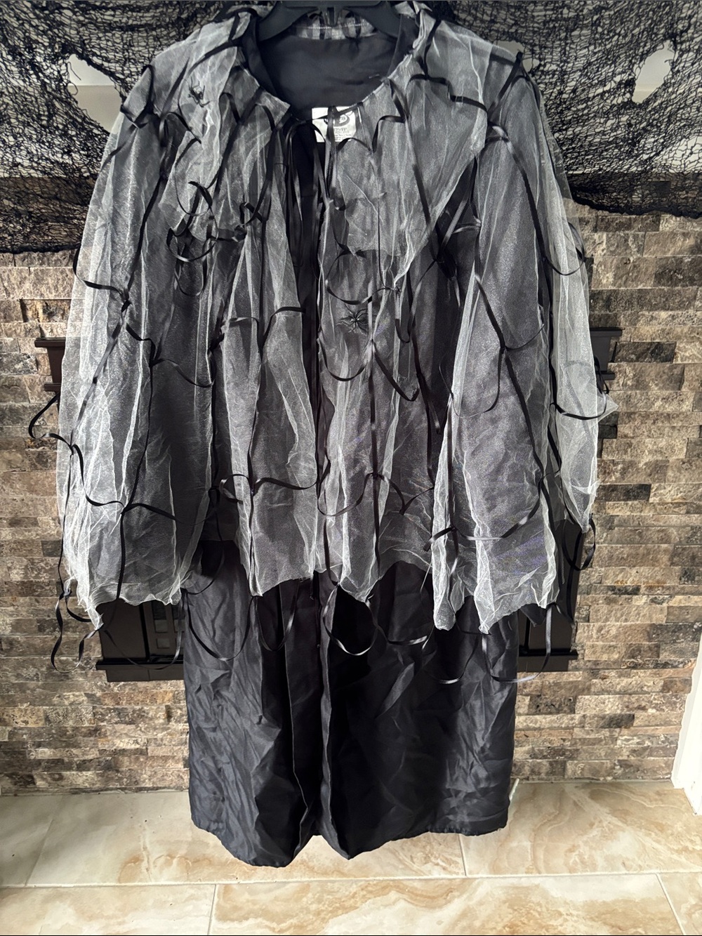 Costume Black Robe with Handmade Spiderweb Cape